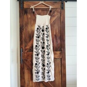 Juicy Couture Silk Embroidered Maxi Dress Smocked Boho Festival Tassel Small